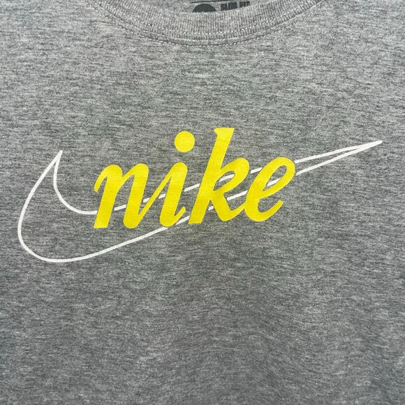 Nike Women's LG Slim Fit Crew Neck Gray Yellow Swoosh Graphic T-shirt - Picture 4 of 4